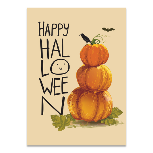 Postkarte "Happy Halloween - Der Rabe und die Kürbisse "