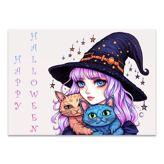 Postkarte "Little witch & cats"