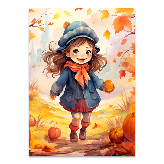Postkarte "Mädchen im Herbstlaub"