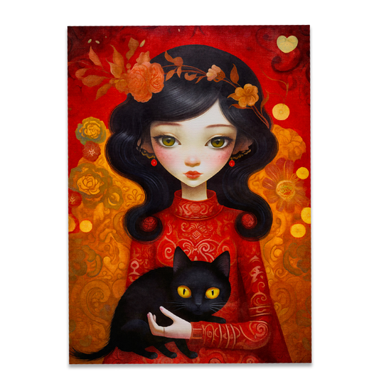 Postkarte "Catlady in Red"