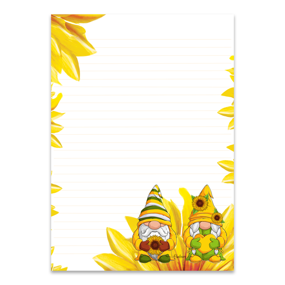 Briefpapier "Wichtel mit Sonnenblumen"