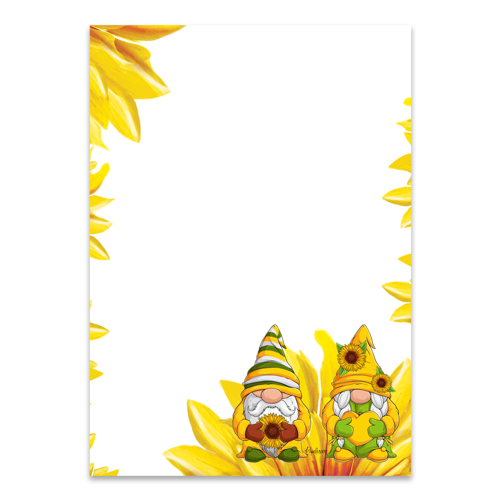 Briefpapier "Wichtel mit Sonnenblumen"